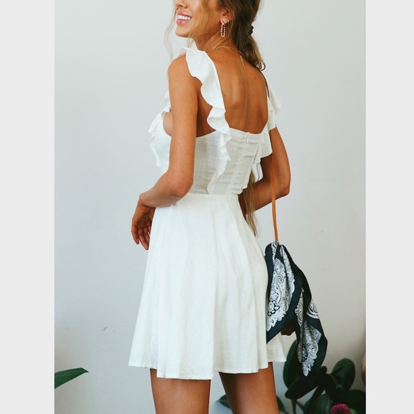 Fit And Flared White Button Detailed Mini Dress - Picture 3 of 8